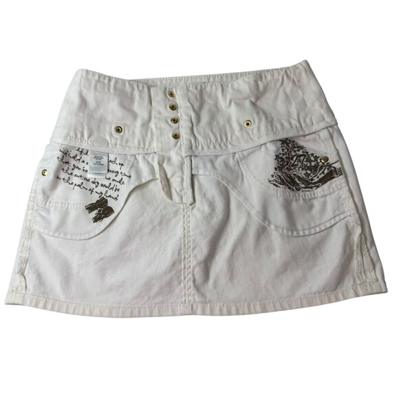 BCBG Max Azria White Denim Mini Skirt with Gold Button Detail Size 27 - Picture 4 of 6